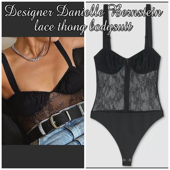 🎀Clearance🎀 NWT Danielle Bernstein Black Lace Sheer Thong Bodysuit $69 sexy!! - Picture 2 of 7